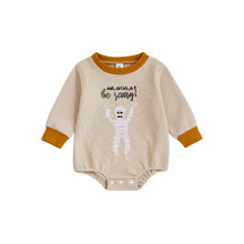 (12-18 Months, Apricot) Mono de bebé con sudadera y cuello redondo, bordado de calabaza y letras de Halloween.