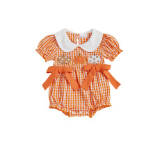 (0-3 Months, Orange) Body de Halloween para bebé niña, short sleeve, cuello de muñeca, pelele bordado calabaza, mono otoño.