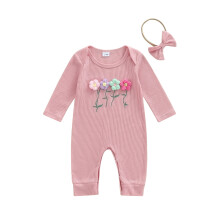 (12-18 Months, Pink) Mono de otoño para bebé niña con estampado floral 3D, manga larga, cuello redondo y diadema con lazo.