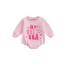 (12-18 Months, Pink) Mono de otoño para bebé niña con estampado floral y mangas largas, cuello redondo y estilo burbuja.