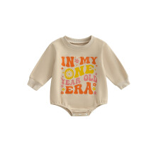 (12-18 Months, Apricot) Mono de otoño para bebé niña con estampado floral y mangas largas, cuello redondo y estilo burbuja.