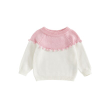 (9-12 Months, Pink) Baby-Mädchen-Pullover, langärmelig, Rundhalsausschnitt, kontrastfarben, warm, Winter, Strickpullover, Babykleidung