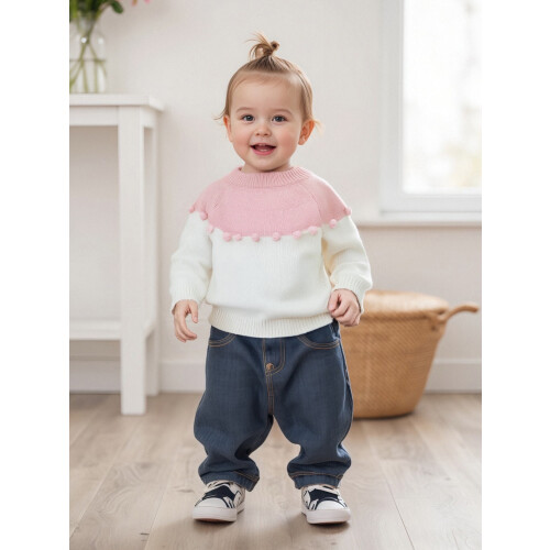 (9-12 Months, Pink) Πουλόβερ μωρού, μακριά χειμωνιάτικο ρούχο 2