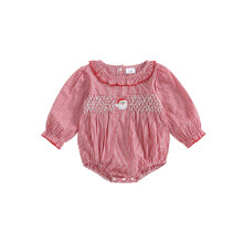 (0-3 Months, Red) Combinaison de Noël pour bébé fille, imprimé à carreaux, broderie sapin, manches longues, col rond à volants