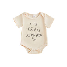 (0-3 Months, Khaki 2) Mono de manga corta con cuello redondo y estampado de letras de Acción de Gracias para bebés y niñas