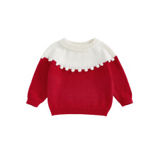 (3-6 Months, Red) Baby-Mädchen-Pullover, langärmelig, Rundhalsausschnitt, kontrastfarben, warm, Winter, Strickpullover, Babykleidung