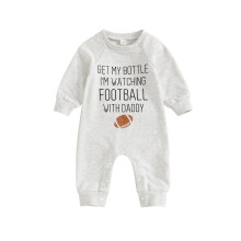 (12-18 Months, Gray) Mono informal de otoño para bebé niño, mono de manga larga con cuello redondo y estampado de rugby con letras