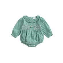 (6-12 Months, Green) Combinaison de Noël pour bébé fille, imprimé à carreaux, broderie sapin, manches longues, col rond à volants