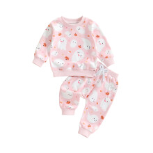 (2-3 Years, Pink) Ensemble 2 pièces pour bébé fille : sweat-shirt à manches longues et pantalon à imprimé citrouille et fantôme.