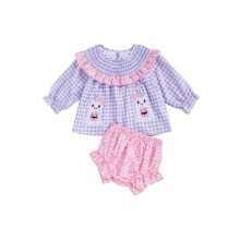 (18-24 Months, Purple) Ensemble bébé fille : t-shirt à manches longues à carreaux et short fleuri, tenue automne/Halloween