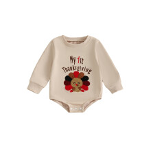 (12-18 Months, Apricot) Baby-Jungen-Sweatshirt mit Thanksgiving-Trick, lässiger Langarm-Overall mit Truthahn-Stickerei für Kleinkinder