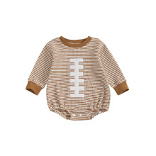 (6-12 Months, Brown) Combinaison bébé automne football manches longues col rond rayé style sweat-shirt garçons filles