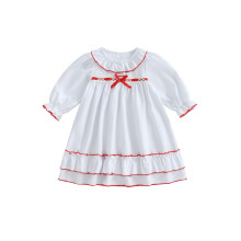 (4-5 Years, White) Prinzessinnen-Nachthemd für Mädchen mit langen Ärmeln und Schleife – süßes Schlafkleid