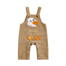 (9-12 Months, Light Brown) Latzhose mit Entenstickerei für Babys, ärmellos, Cartoon-Stil, Trägerhose