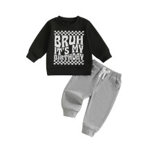 (2-3 Years, Black) Herbstoutfit für Kleinkinder: Langarmpullover mit Karomuster + einfarbige Hose mit elastischem Bund (2-teiliges Set)