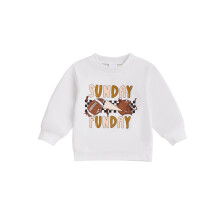 (18-24 Months, White) Kids Sweatshirt, Long Sleeve Crew Neck Letters Rugby Hoodie Pullover Clothes for Boys Girls