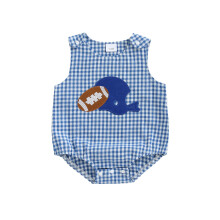 (3-6 Months, Blue) Baby-Jungen-Fußball-Tank-Strampler, kariert, Rugby-Stickerei, ärmelloser Body, süße Herbstkleidung