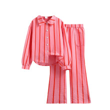 (10 Years, Red) 2-teiliges Herbstoutfit für Mädchen im Teenageralter: Langarmshirt mit Streifenmuster + Schlaghose (Kinderkleidung)