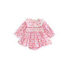 (3-6 Months, Pink) Combinaison de Noël pour bébé fille, imprimé Père Noël, manches longues, smocks, adorable, vêtements d'hiver