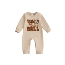 (12-18 Months, Apricot) Baby-Herbst-Strampler, lockere Passform, gesticktes Rugby-Logo, Rundhalsausschnitt, lange Ärmel, Neugeborenen-Jumpsuit