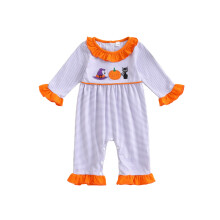 (3-6 Months, Purple) Combinaison pyjama bébé fille Halloween à manches longues et col rond, imprimé rayures, volants
