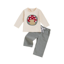 (12-18 Months, Khaki) Podzimní oblečení pro batolata - tričko s dlouhým rukávem a kostkovaným vzorem, sada 2 kusů