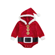 (18-24 Months, Red) Grenouillère de Noël pour bébé, body d'hiver patchwork à capuche et manches longues pour filles et garçons