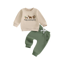 (2-3 Years, Apricot) Kleinkind-Baby-Junge Herbst-Winter-Outfit: Langarm-Sweatshirt mit Tierstickerei und Jogginghose (2-teilig)