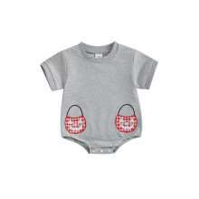 (0-6 Months, Gray) Grenouillère bébé Halloween manches courtes, col rond, broderie citrouille, combinaison automne nouveau-né