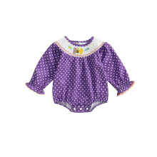 (12-18 Months, Lavender) Combinaison à carreaux d'Halloween pour bébé fille, manches longues, col rond, broderie citrouille et fantôme