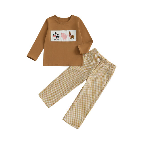 (5-6 Years, Brown) Σετ 2 τεμαχίων ριγέ παντελόνια.