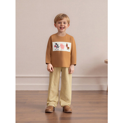 (4-5 Years, Brown) Σετ 2 τεμαχίων ριγέ παντελόνια. 2