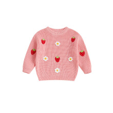 (12-18 Months, Pink) Baby Mädchen Pullover Langarm Rundhals Erdbeerblumenstickerei Strickpullover Kleinkind Oberteile