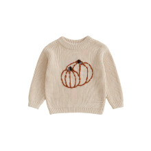 (3-4 Years, Red) Halloween-Pullover für Kleinkinder mit Kürbisstickerei und Rundhalsausschnitt, langärmelig für den Herbst