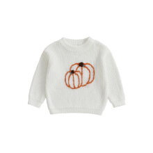(3-4 Years, White) Halloween-Pullover für Kleinkinder mit Kürbisstickerei und Rundhalsausschnitt, langärmelig für den Herbst