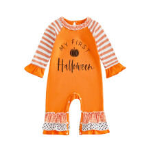 (0-3 Months, Orange) Combinaison d'Halloween pour bébé fille, décontractée, à carreaux et à pois, manches longues, tendance