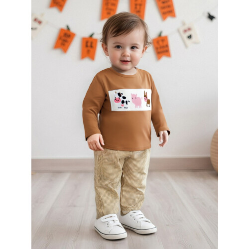 (5-6 Years, Brown) Σετ 2 τεμαχίων ριγέ παντελόνια. 2