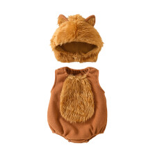 (3-6 Months, Khaki) Ensemble 2 pièces : Combinaison-pantalon sans manches et chapeau en peluche patchwork, idéal pour Halloween.