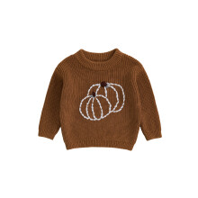 (3-4 Years, Khaki) Halloween-Pullover für Kleinkinder mit Kürbisstickerei und Rundhalsausschnitt, langärmelig für den Herbst