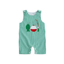 (0-3 Months, Green) Kombinezony dla chłopców z haftem wędkarskim w kratę, bez rękawów, body, kombinezony