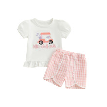 (6-12 Months, Orange) Sommeroutfit für Mädchen: Golf-Stickerei-T-Shirt mit Rüschen und Shorts, 2-teiliges Set
