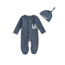 (Newborn, Blue) Kombinezon dla chłopca z nadrukiem w litery, długi rękaw, prążkowany, na jesień