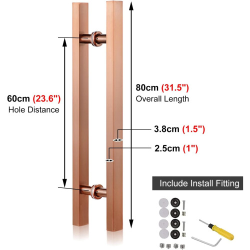 Barn Door Handle Set, 80cm Rose Gold Stainless Steel Sliding Pull Bar, DoubleSided, Rustproof 2