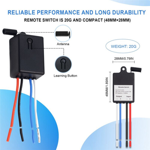 433MHz RF Wireless Relay ,  5-60V 10A Remote Control Transmitter Receiver for  Home Automation 1
