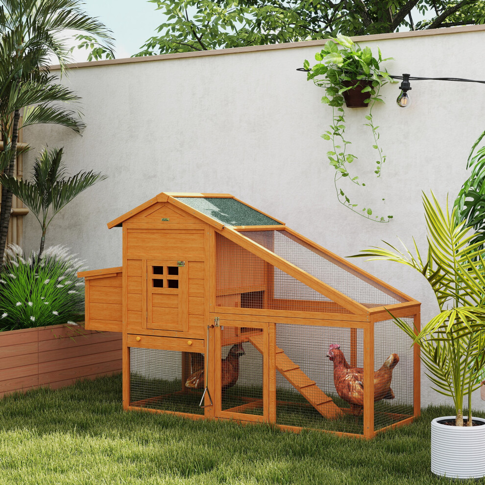 Pawhut Yellow Wooden Chicken Coop W/ Run, Nesting Box, Slide-Out Tray, Ramp In | Size: Small - Image 2