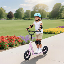 HOMCOM Push Scooter, Teen Kids Scooter with 12" EVA Tyres, Pink