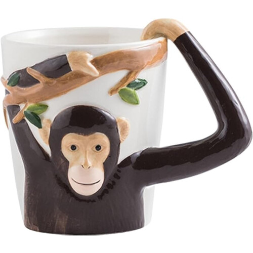 3D Monkey Ceramic Coffee Mug Funny Tea Cup with Handpainted Design Dishwasher Microwave Safe