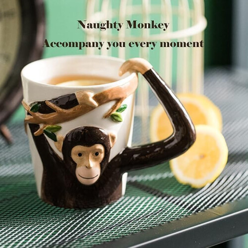 3D Monkey Ceramic Coffee Mug Funny Tea Cup with Handpainted Design Dishwasher Microwave Safe 2