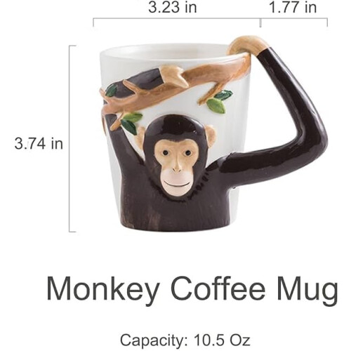 3D Monkey Ceramic Coffee Mug Funny Tea Cup with Handpainted Design Dishwasher Microwave Safe 1