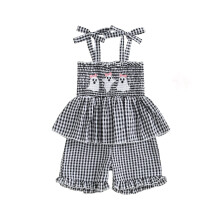 (18-24 Months, Black) Dziewczęcy kombinezon w kratę na Halloween z dynią i marszczonymi szortami z wiązaniem na ramiączkach
